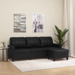 vidaXL Canapea cu 3 locuri si taburet, negru, 180 cm, piele ecologica GartenMobel Dekor (3201014) Canapea
