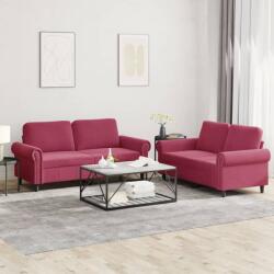 vidaXL Set canapele cu perne, 2 piese, rosu vin, catifea GartenMobel Dekor (3202214) Canapea