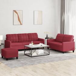 vidaXL Set de canapele cu perne, 3 piese, rosu vin, piele ecologica GartenMobel Dekor (3201386) Canapea