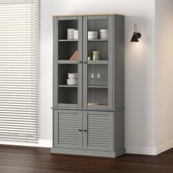 vidaXL Vitrina de sticla VIGO, gri, 85x35x170 cm, lemn masiv de pin GartenMobel Dekor (353195) Biblioteca