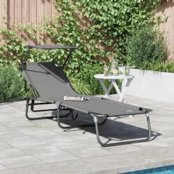 vidaXL Sezlong pliabil cu copertina Gri din material Oxford 600D GartenMobel Dekor (42003131)
