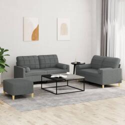 vidaXL Set de canapele cu perne, 3 piese, gri închis, textil GartenMobel Dekor (3201299) Canapea