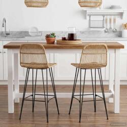 vidaXL Scaun de bar 2 pcs natural 44 x 55 x 109 cm Rattan si otel GartenMobel Dekor (42033210)