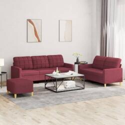 vidaXL Set canapea cu perne, 3 piese, rosu vin, material textil GartenMobel Dekor (3201320) Canapea