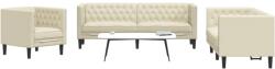 vidaXL Set canapele Chesterfield cu 3 locuri, crem, piele eco. GartenMobel Dekor (3209268) Canapea