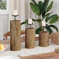 vidaXL Suport pentru lumanari 3 pcs natural Lemn masiv de tec GartenMobel Dekor (42012366)