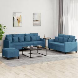vidaXL Set de canapele cu perne, 3 piese, albastru, catifea GartenMobel Dekor (3201739) Canapea