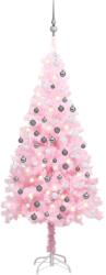 vidaXL Brad Craciun pre-iluminat cu set globuri, roz, 120 cm, PVC GartenMobel Dekor (3077669)