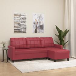 vidaXL Canapea cu 3 locuri si taburet, rosu vin 180 cm piele ecologica GartenMobel Dekor (3201017) Canapea