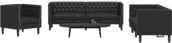 vidaXL Set canapele Chesterfield cu 3 locuri, negru, piele eco. GartenMobel Dekor (3209267) Canapea