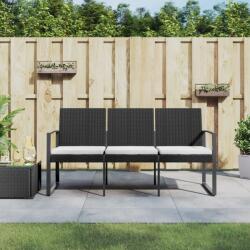 vidaXL Banca de gradina cu 3 locuri, cu perne, negru, PP ratan GartenMobel Dekor (360212)