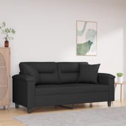 vidaXL Canapea cu 2 locuri, cu perne, negru, 140 cm, microfibra GartenMobel Dekor (3200974) Canapea
