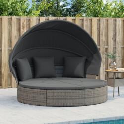 vidaXL Pat sezlong pentru exterior cu baldachin, gri, poliratan GartenMobel Dekor (362256)