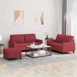 vidaXL Set de canapele cu perne, 3 piese, rosu vin, piele ecologica GartenMobel Dekor (3201366) Canapea