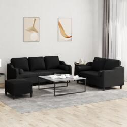 vidaXL Set de canapele cu perne, 3 piese, negru, textil GartenMobel Dekor (3201862) Canapea