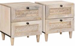 vidaXL Set 2 noptiere bej din lemn masiv de acacia, 40 x 33 x 46 cm (4018115)