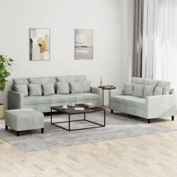 vidaXL Set de canapele cu perne, 3 piese, gri deschis, catifea GartenMobel Dekor (3201730) Canapea