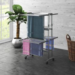 vidaXL Suport uscare rufe, 2 niveluri, cu roti, argintiu, 60x70x106 cm GartenMobel Dekor (344377)