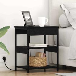 vidaXL Noptiera stejar negru 41x31x51 cm cu statie de încarcare, lemn compozit (859535)
