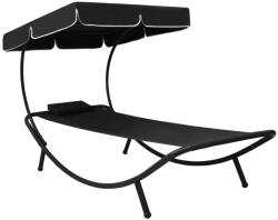 vidaXL Pat sezlong de exterior cu baldachin si perna, negru GartenMobel Dekor (313533)