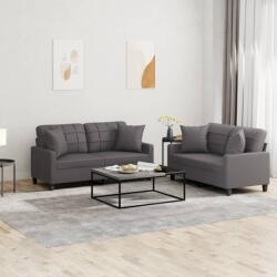 vidaXL Set de canapele cu perne, 2 piese, gri, piele ecologica GartenMobel Dekor (3201370) Canapea