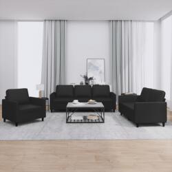 vidaXL Set de canapele cu perne, 3 piese, negru, piele ecologica GartenMobel Dekor (3201740) Canapea