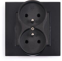 Lumenix Set: 1x priză electrică dublă din sticlă Bianka 230V 16A + ramă din sticlă - Negru (ZEST-BIANKA-64+70)