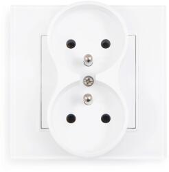 Lumenix Set: 1x priză electrică dublă din sticlă Bianka 230V 16A + ramă din sticlă - Alb (ZEST-BIANKA-65+71)