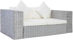 vidaXL Canapea cu 2 locuri cu perne, gri, ratan natural GartenMobel Dekor (283070) Canapea
