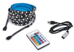 KOLORENO Set bandă LED 5V IP20 5m - RGB + controller USB cu telecomandă IR pentru iluminare TV (TV5M-IP20-IR-USB-KP)