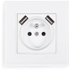 Lumenix Set: 1x priză electrică din sticlă Bianka 230V 16A 2x USB cu împământare + ramă din sticlă - Albă (ZEST-BIANKA-63+71)