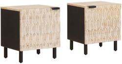 vidaXL Set 2 noptiere albe, 40 x 33 x 46 cm, din lemn masiv de mango (4017861)