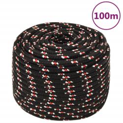 vidaXL Franghie de barca, negru, 12 mm, 100 m, polipropilena GartenMobel Dekor (152354)