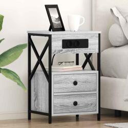 vidaXL Cabinet de noptiere cu statie de încarcare cu sertar sonoma gri GartenMobel Dekor (859466)