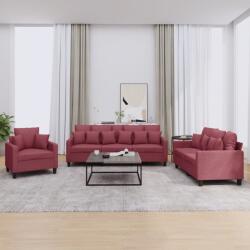 vidaXL Set canapea cu perne, 3 piese, rosu vin, material textil GartenMobel Dekor (3201638) Canapea
