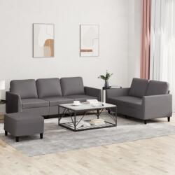 vidaXL Set de canapele cu perne, 3 piese, gri, piele ecologica GartenMobel Dekor (3201767) Canapea