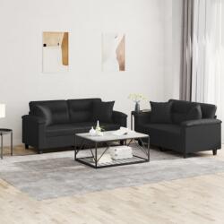 vidaXL Set de canapele cu perne, 2 piese, negru, piele ecologica GartenMobel Dekor (3202372) Canapea