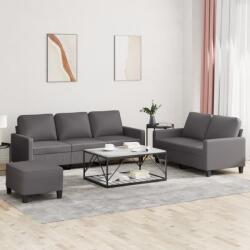 vidaXL Set de canapele cu perne, 3 piese, gri, piele ecologica GartenMobel Dekor (3201425) Canapea
