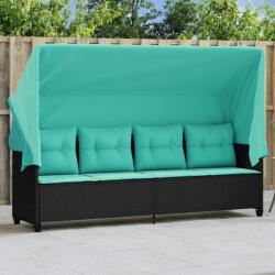 vidaXL Sezlong cu baldachin si perne, negru, poliratan GartenMobel Dekor (368361)