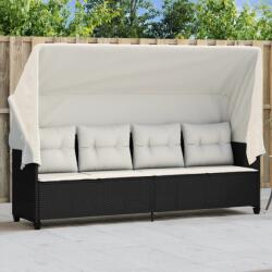 vidaXL Sezlong cu baldachin si perne, negru, poliratan GartenMobel Dekor (368335)