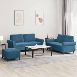 vidaXL Set de canapele cu perne, 3 piese, albastru, catifea GartenMobel Dekor (3202229) Canapea