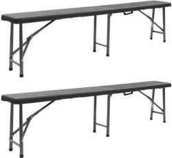 vidaXL Banci de gradina pliabile, 2 buc. , negru, 180 cm, HDPE GartenMobel Dekor (48832)