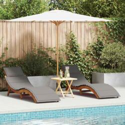 vidaXL Sezlong cu perna 2 pcs Gri Lemn Solid de Acacia GartenMobel Dekor (4107095)