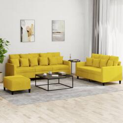 vidaXL Set de canapele cu perne, 3 piese, galben, catifea GartenMobel Dekor (3201736) Canapea
