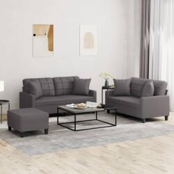 vidaXL Set de canapele cu perne, 3 piese, gri, piele ecologica GartenMobel Dekor (3201375) Canapea