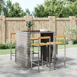 vidaXL Scaune de bar, 4 buc, gri, poliratan si lemn masiv de acacia GartenMobel Dekor (362609)
