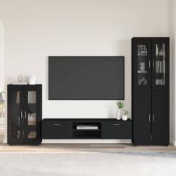 vidaXL Set comoda TV cu sertar cu usa FLORIN 3 pcs Negru Lemn compozit GartenMobel Dekor (3397975)
