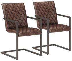 vidaXL Scaune de bucatarie cantilever, 2 buc. , maro, piele naturala GartenMobel Dekor (321845)