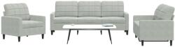 vidaXL Set de canapele cu perne, 3 piese, gri deschis, catifea GartenMobel Dekor (3278351) Canapea