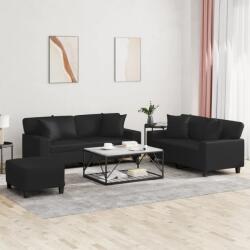 vidaXL Set de canapele cu perne, 3 piese, negru, piele ecologica GartenMobel Dekor (3201929) Canapea